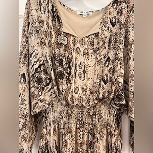 She + Sky Snake Print Long Sleeve Dress - Cream and Brown